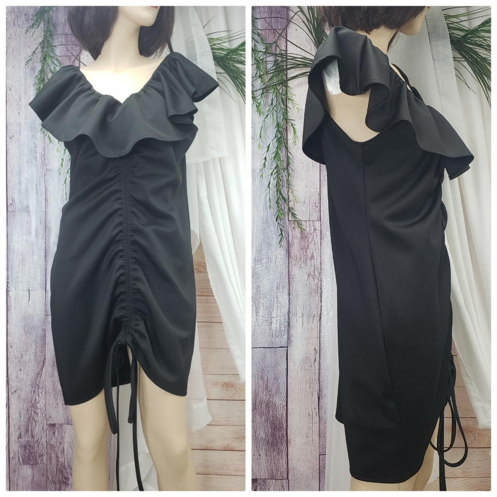 Black Rouched and Ruffled Cocktail Dress by Bloom Chic - Picture 13 of 13